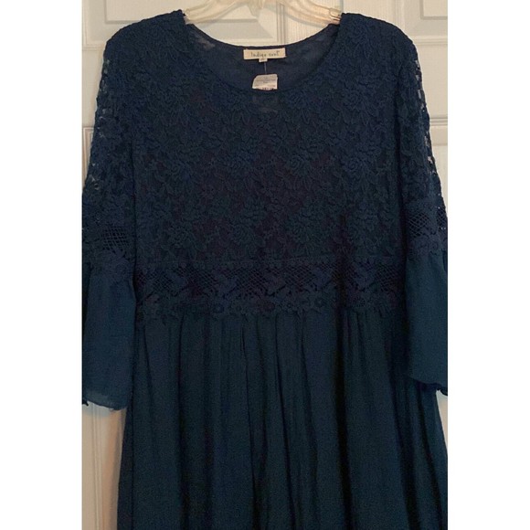 Indigo Soul NWT Bell Sleeve Dress Rich Navy Lace Detail Tunic Medium Lin… - Picture 2 of 8